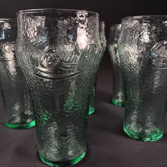 Set of 5 Vintage Coca Cola Pebbled Drinking Collector Glasses 6in - Picture 2 of 5